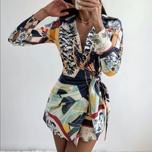 ☀️2/$20 Printed Patchwork Knot Side Wrap Dress NWOT